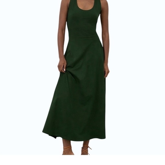 Pact Dresses & Skirts - Pact Fit & Flare Maxi Dress Open Back Green Organic Cotton Cross Back Medium